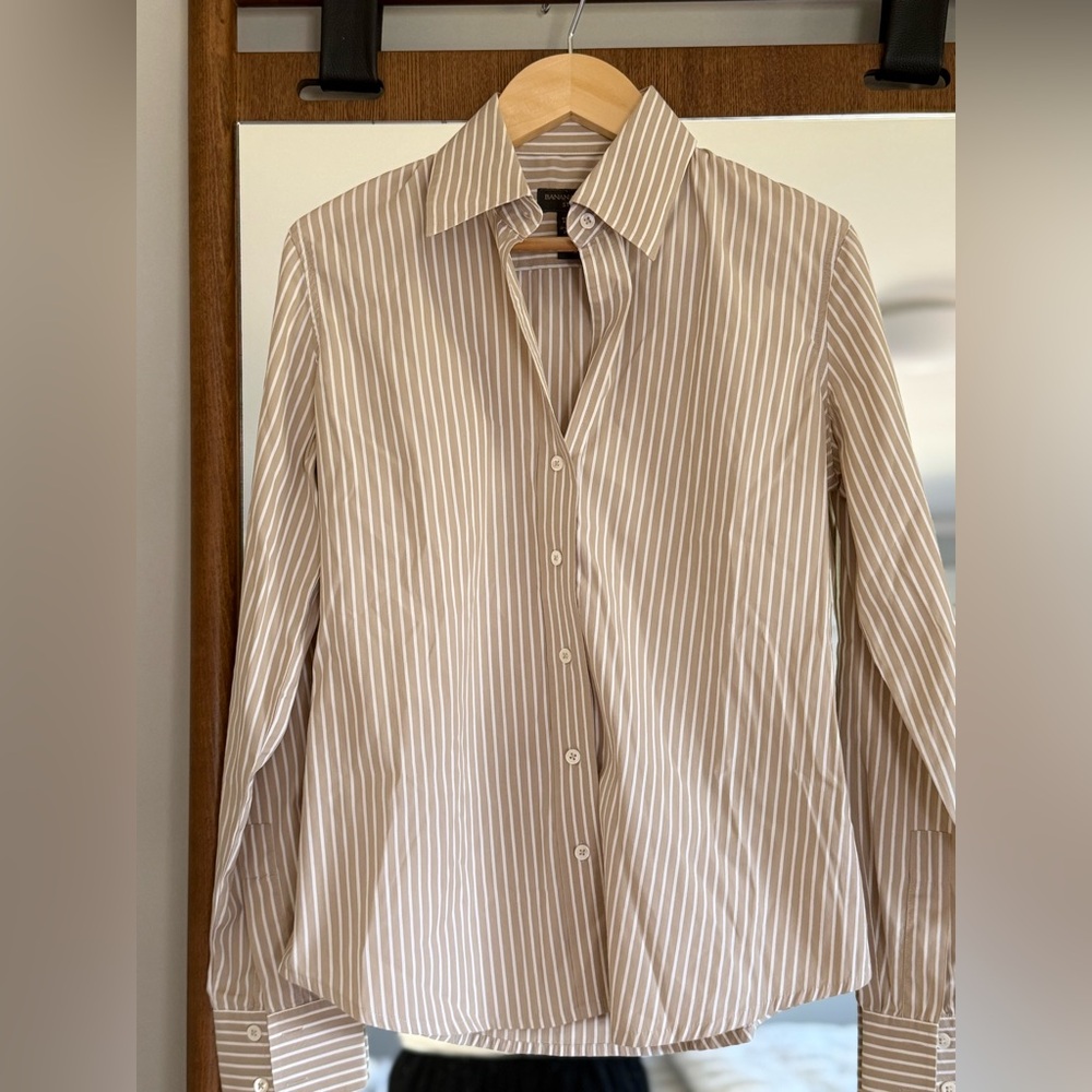 Banana Republic Beige Striped Button Down Shirt